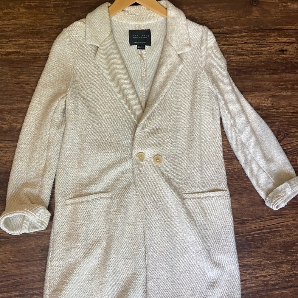 Anthropology Cream Bouclé Long Coat